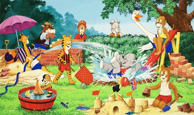 庭で遊ぶ保育園の動物 作： 英語学校